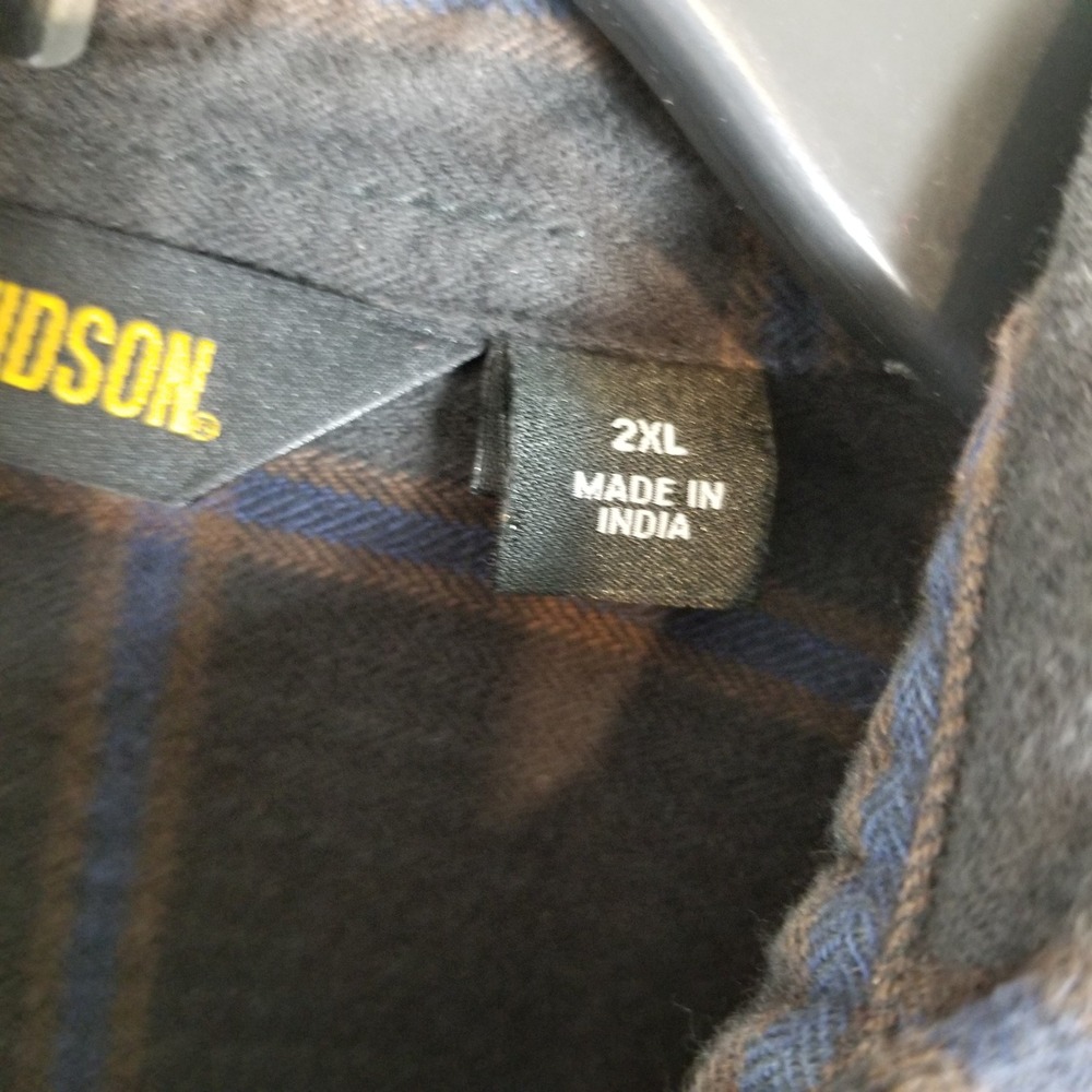 Harley-Davidson Mens 2XL Black Blue Plaid Flannel Button Down Shirt Graphic Back - Picture 4 of 8